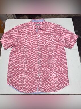 Tommy Bahama The Coconut Point Pink & White Short-Sleeve Button-Down Shirt Large